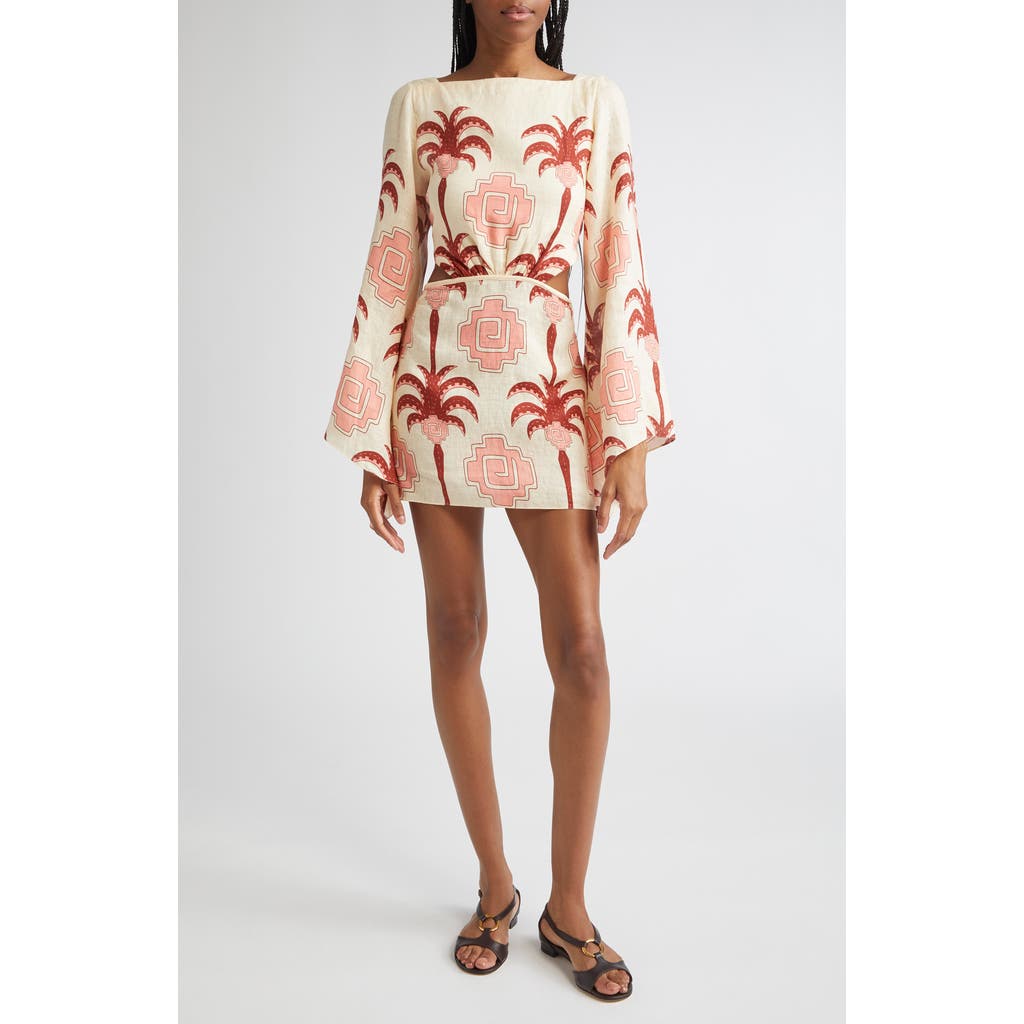 Johanna Ortiz Wave After Wave Long Sleeve Linen Minidress In Pink