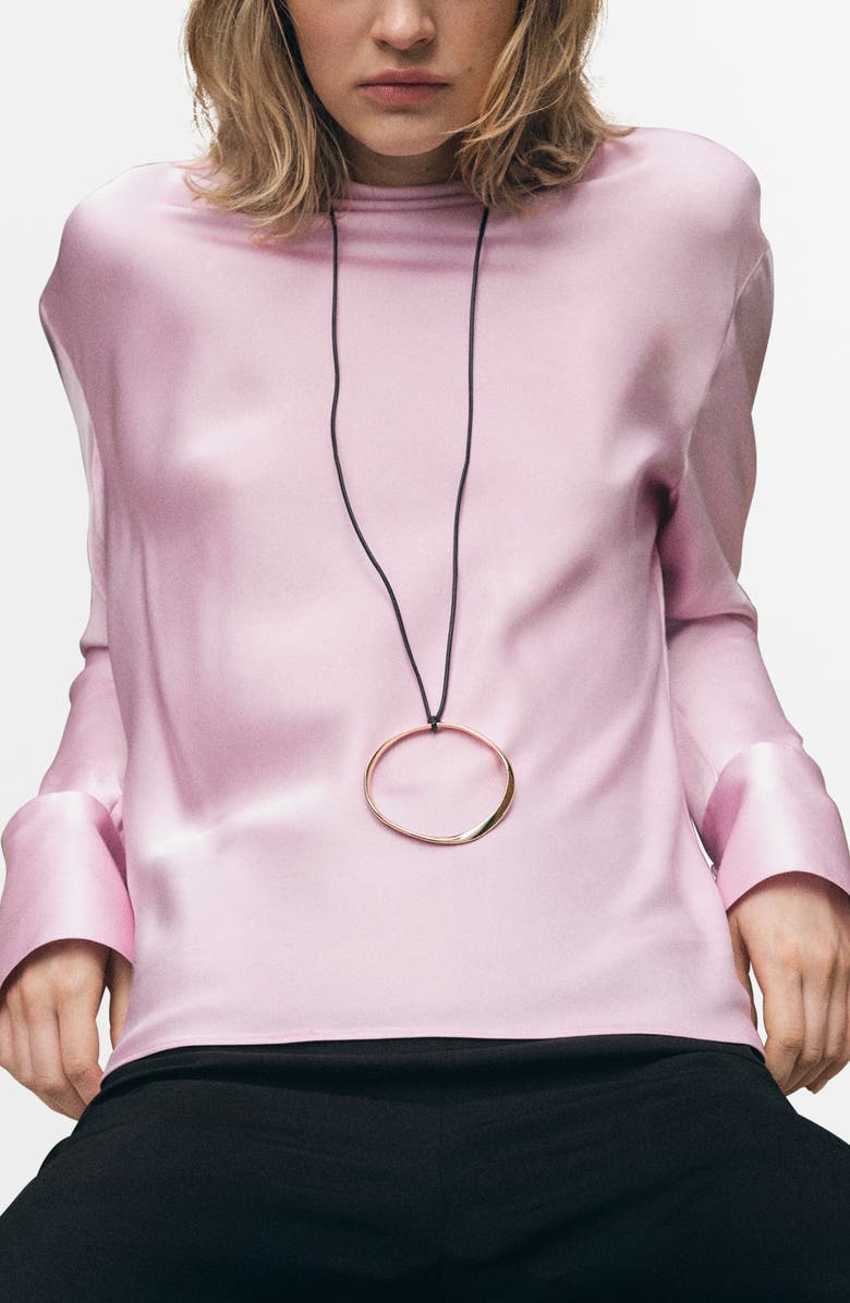 MANGO Draped Back Satin Top, Main, color, Pale Pink