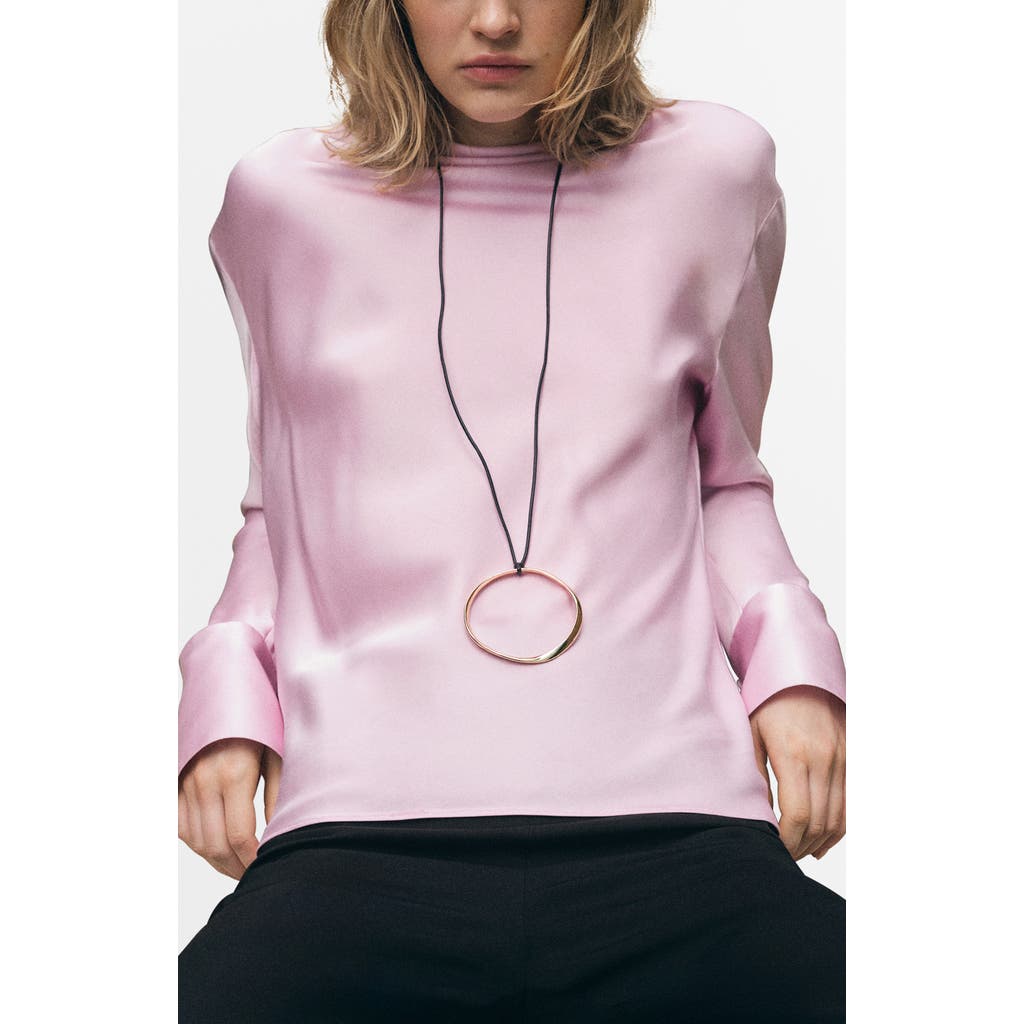 Mango Draped Back Satin Top In Pink
