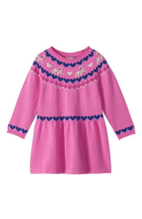 Kids' Pink Pups Flared Sweater Dress