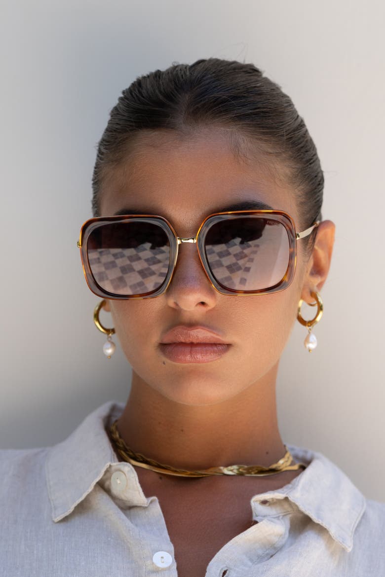 Lulu Oversized Square Sunglasses, Alternate, color, Brown