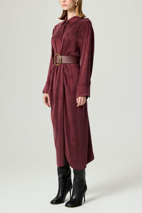 Nocturne Belted Draped Shirt-collar Maxi Dress In Burgundy