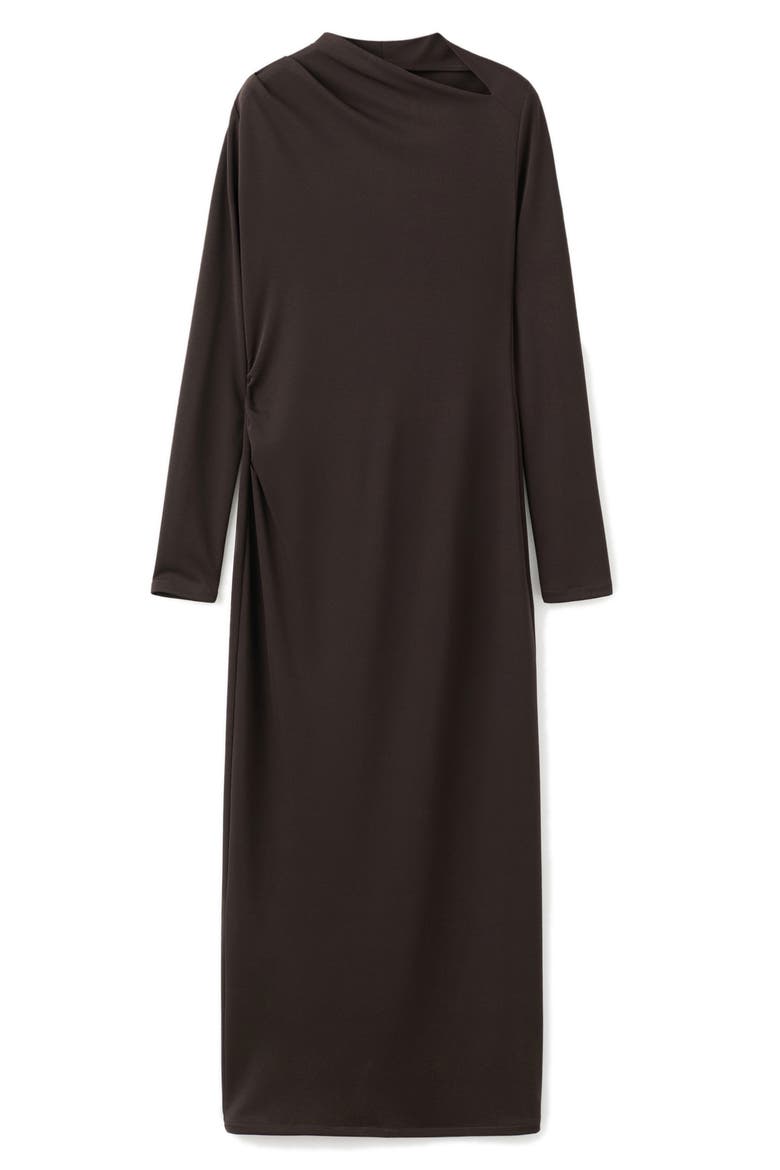 Asymmetric Neck Long Sleeve Dress, Main, color, CHOCOLATE