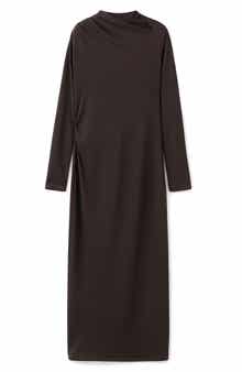 Asymmetric Neck Long Sleeve Dress