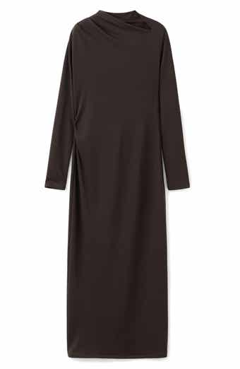 Asymmetric Neck Long Sleeve Dress