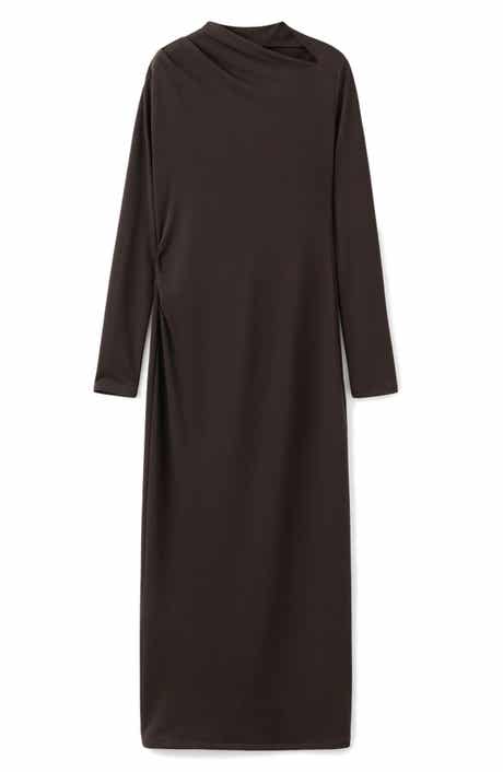 Asymmetric Neck Long Sleeve Dress