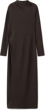 MANGO Asymmetric Neck Long Sleeve Dress