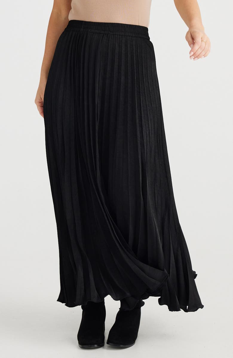Brave+True Alias Pleated Maxi Skirt, Alternate, color, Black