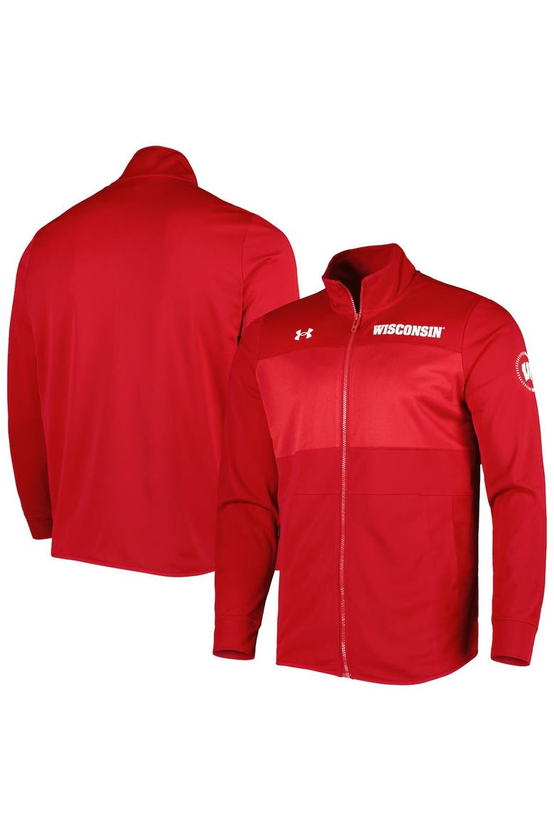 Men's Under Armour Red Wisconsin Badgers Knit Warm-Up Full-Zip Jacket, Main, color, Red
