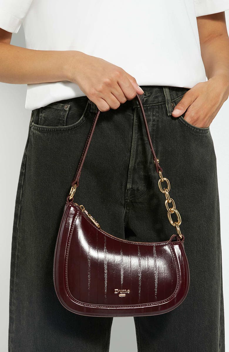 Dune London Direction Leather Shoulder Bag, Alternate, color, Burgundy