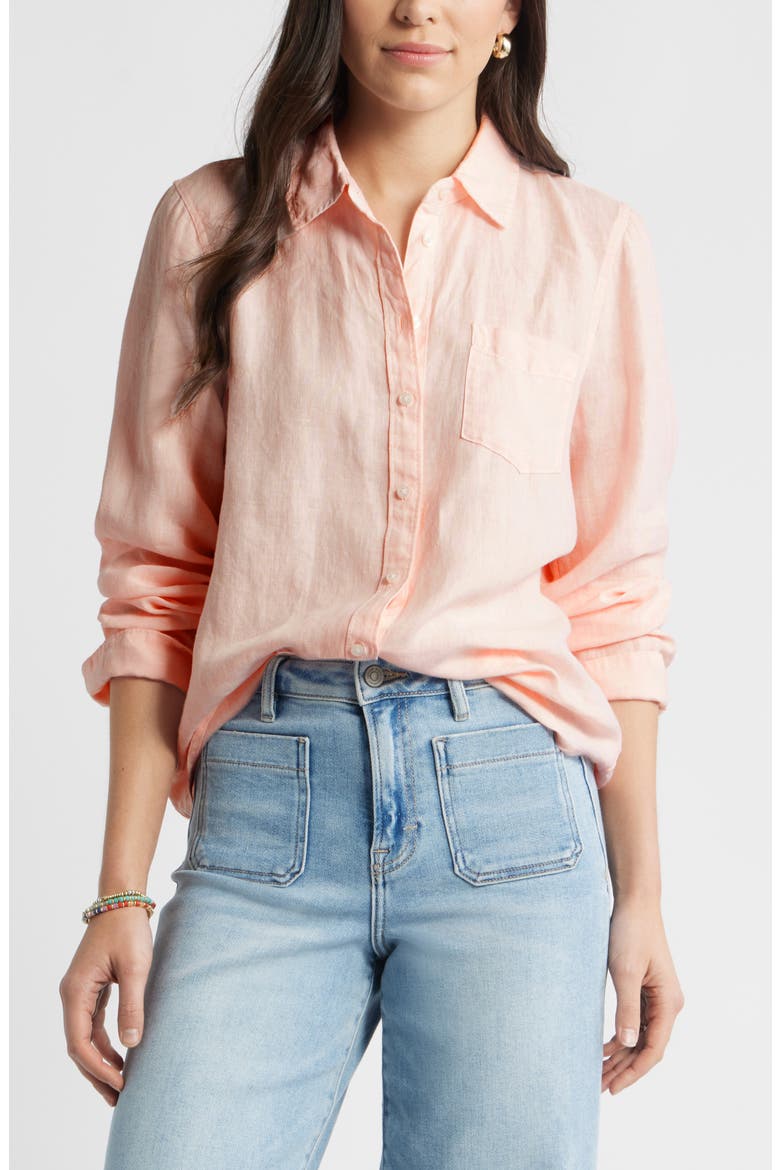 Casual Linen Button-Up Shirt, Main, color, PINK FRESCO