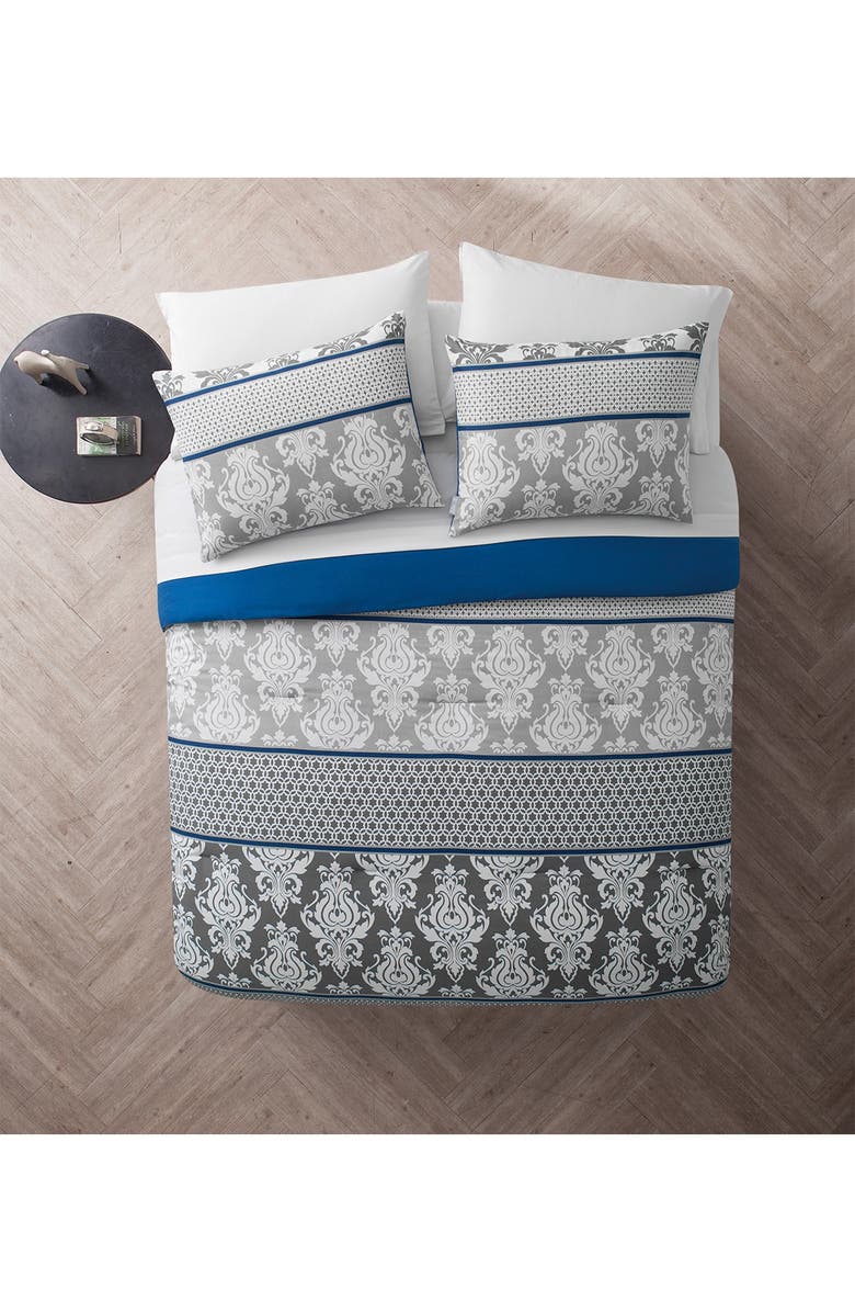 VCNY HOME Beckham Blue Damask Bed-in-a-Bag Comforter Set - King, Main, color, Blue