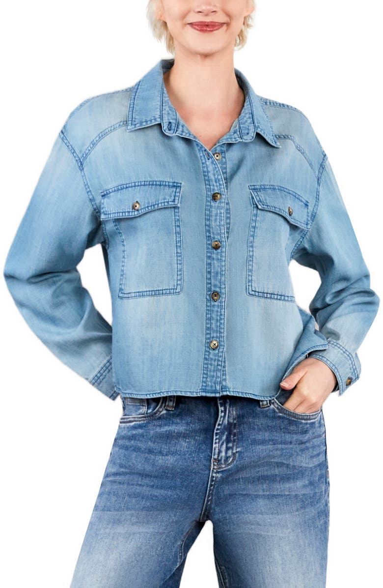 HINT OF BLU Maeve Long Sleeve Denim Button-Up Shirt, Main, color, Washed Denim