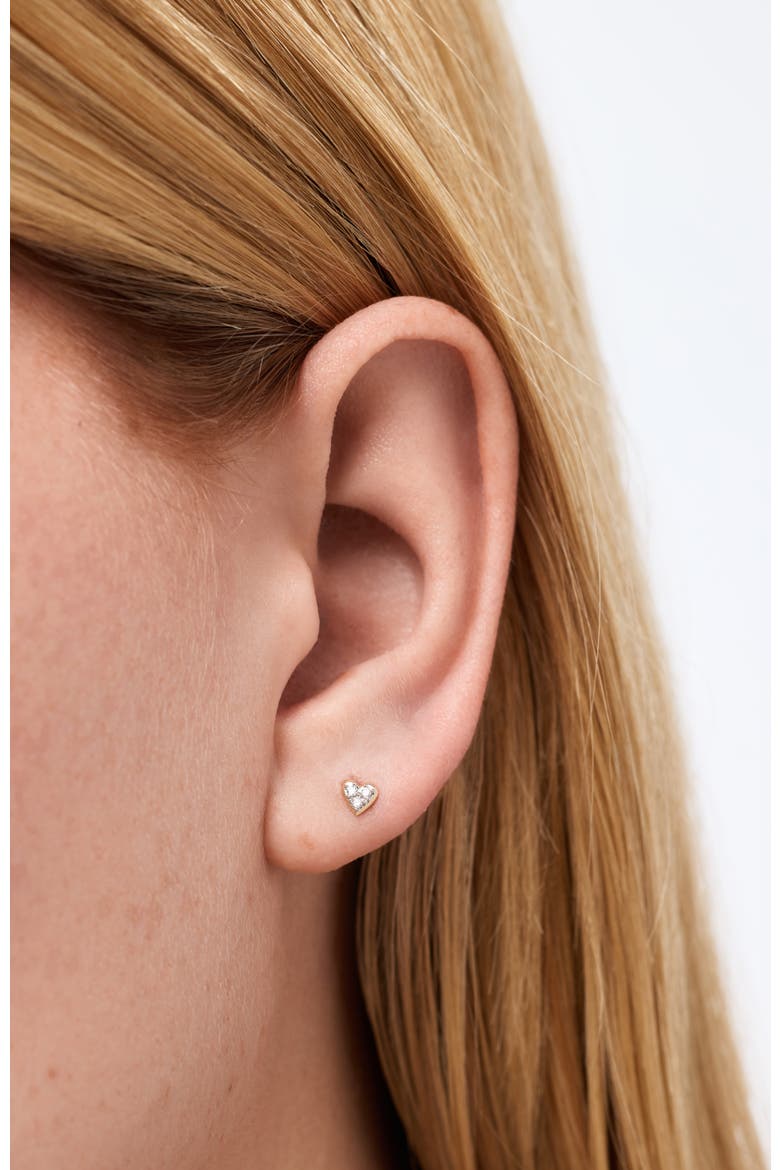 Solid Yellow Gold - Diamond Heart Flatback Studs, Alternate, color, Gold