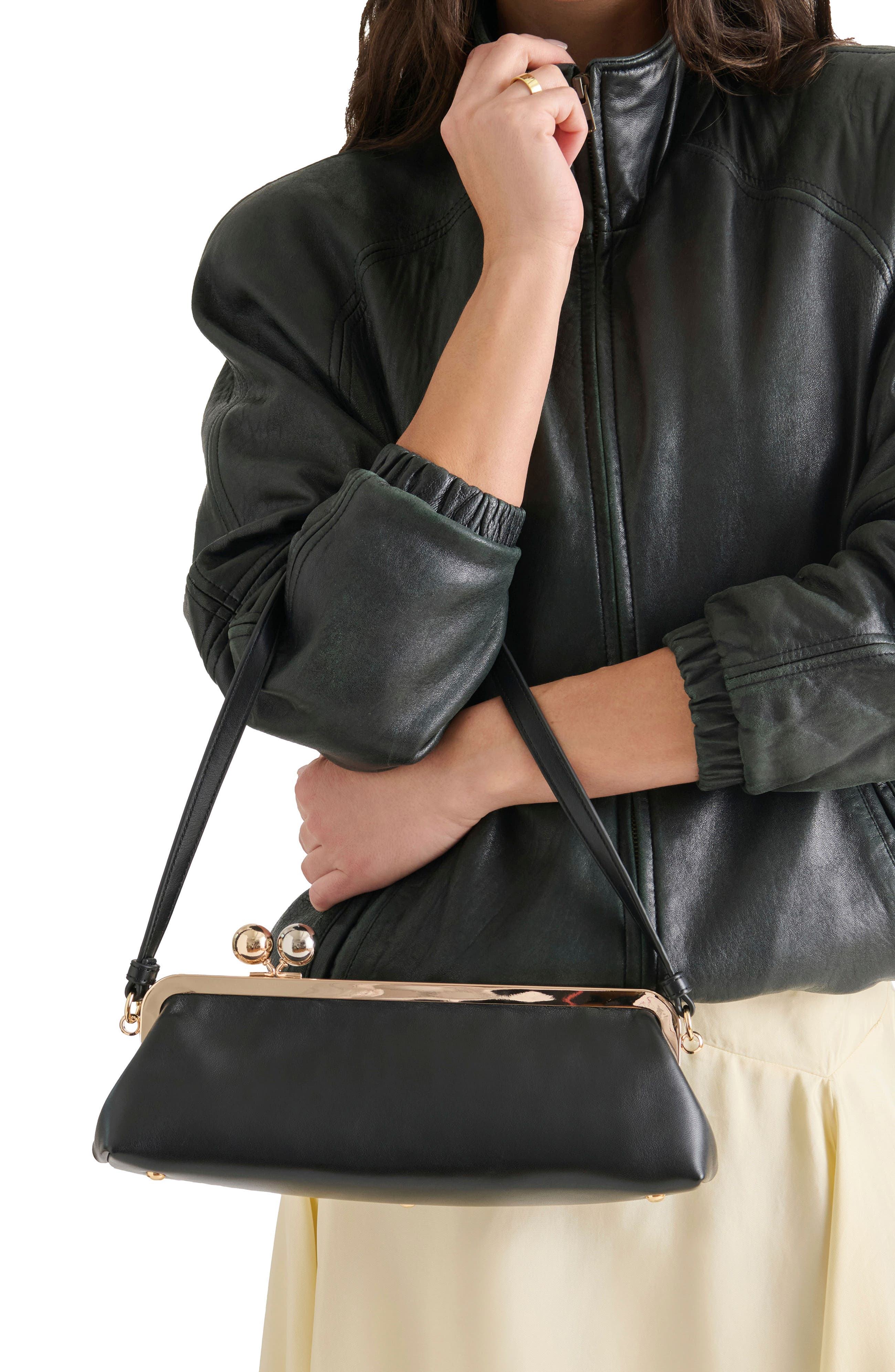 Ambriaa Kiss Lock Shoulder Bag, Alternate, color, BLACK