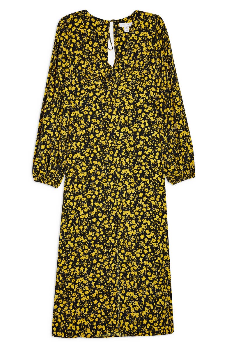 Topshop Floral Godet Twist Front Long Sleeve Midi Dress, Alternate, color, 