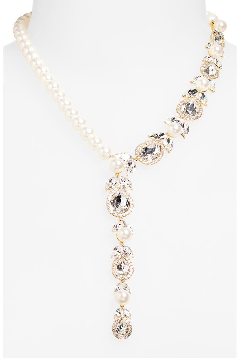 Sophia Faux Pearl & Crystal Y-Necklace, Alternate, color, GOLD