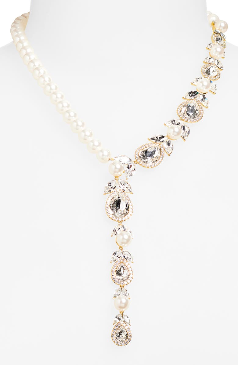 EYE CANDY LOS ANGELES Sophia Faux Pearl & Crystal Y-Necklace, Alternate, color, Gold