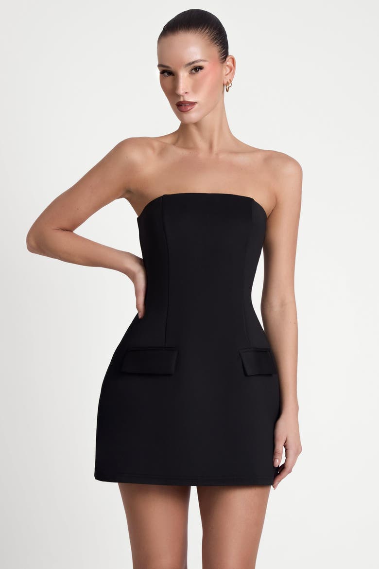 Solene Strapless Pocket Mini Dress, Alternate, color, Black