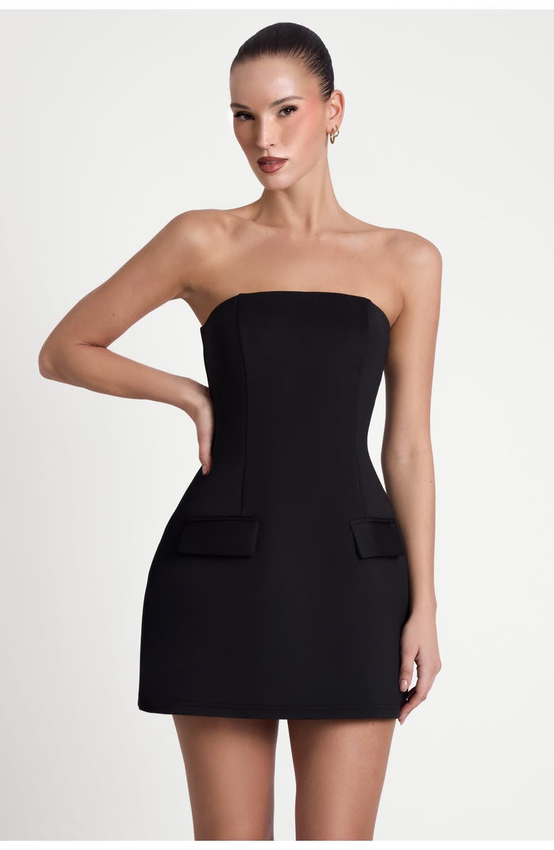 LEAU Solene Strapless Pocket Mini Dress, Alternate, color, Black