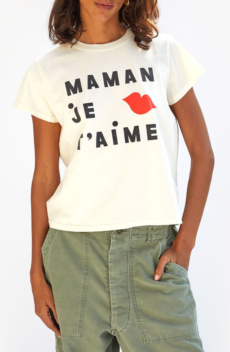 Clare V. Classic Cotton Graphic T-Shirt, Main, color, Cream Black/Poppy Je T'aime