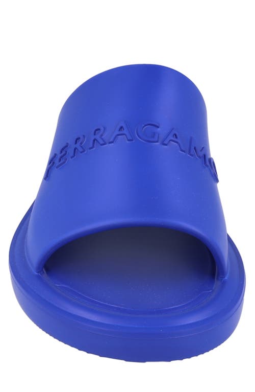 Ferragamo Giuneva Logo Embossed Slides In Blue