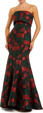 Mac Duggal Strapless Floral Brocade Mermaid Gown