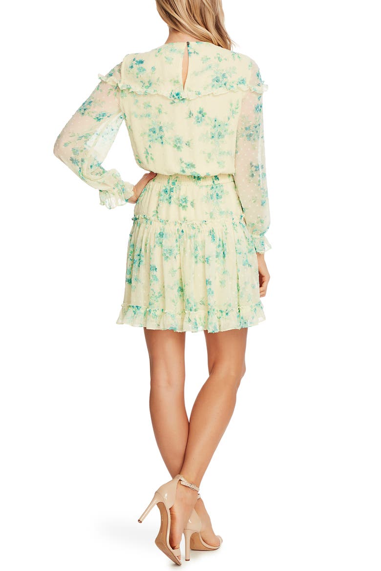 Breezy Bouquet Clip Dot Ruffle Hem Long Sleeve Dress, Alternate, color, LEMONADE