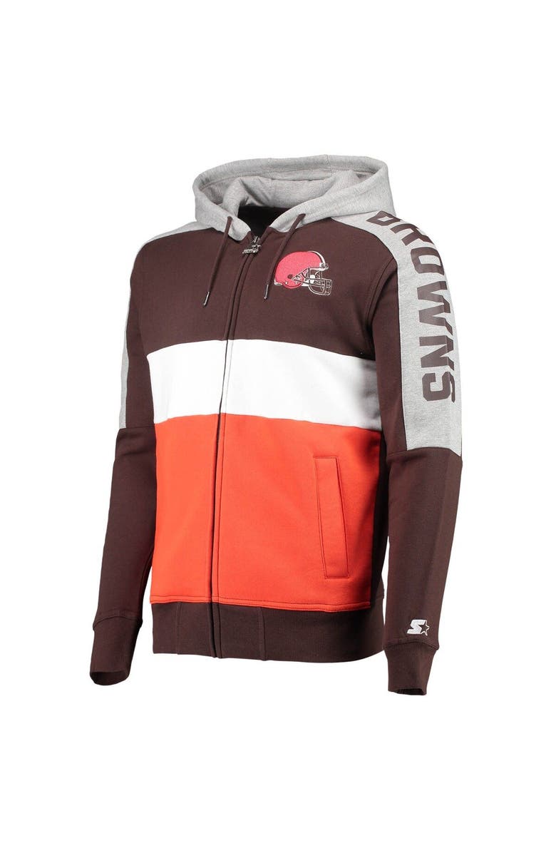 STARTER Men's Starter Brown/Orange Cleveland Browns Playoffs Color Block Full-Zip Hoodie, Alternate, color, Brown