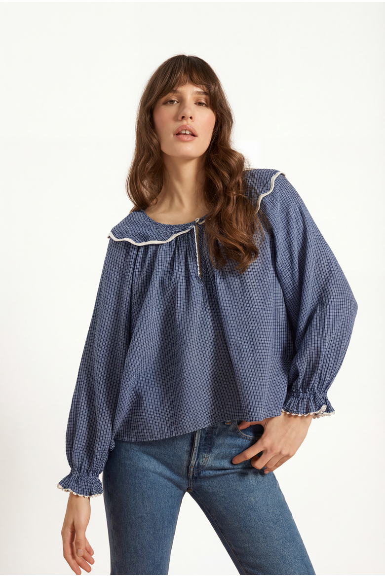 Katharine Blouse, Main, color, Denim Check