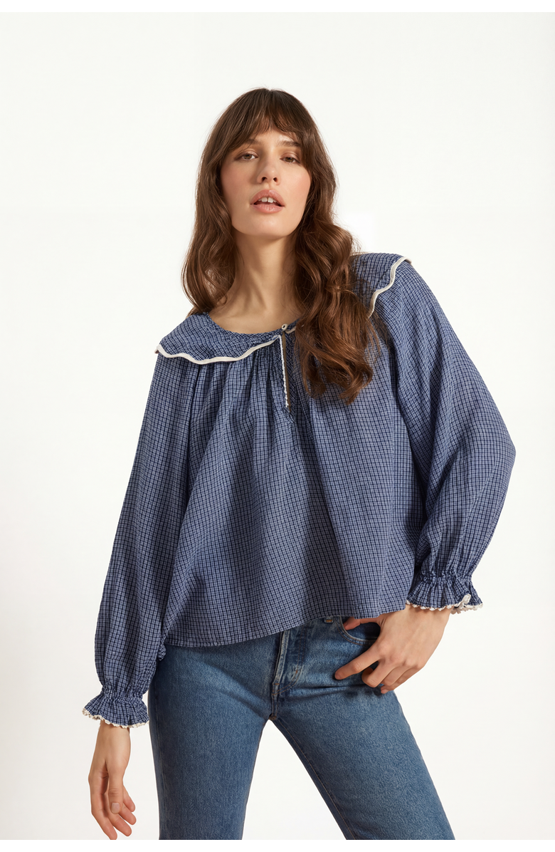 If Only If Katharine Blouse, Main, color, Denim Check