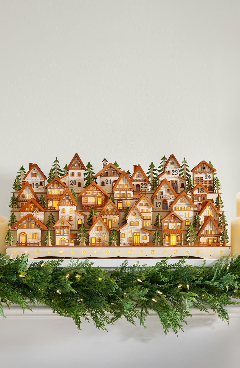 Balsam Hill Lit Wooden Alpine Village Advent Calendar, Alternate, color, Natural