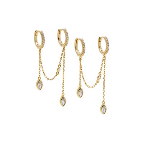 Multi Teardrop Chain Double Huggie Earring