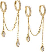 BY ADINA EDEN Multi Teardrop Chain Double Huggie Earring