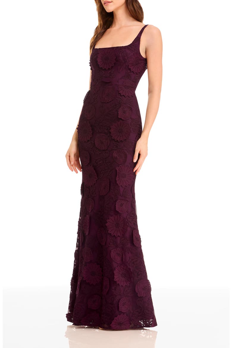 Lorena Floral Appliqué Mermaid Gown, Alternate, color, DARK CHERRY