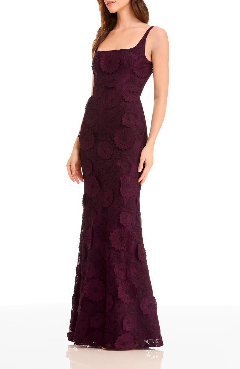 Dress the Population Lorena Floral Appliqué Mermaid Gown, Alternate, color, Dark Cherry