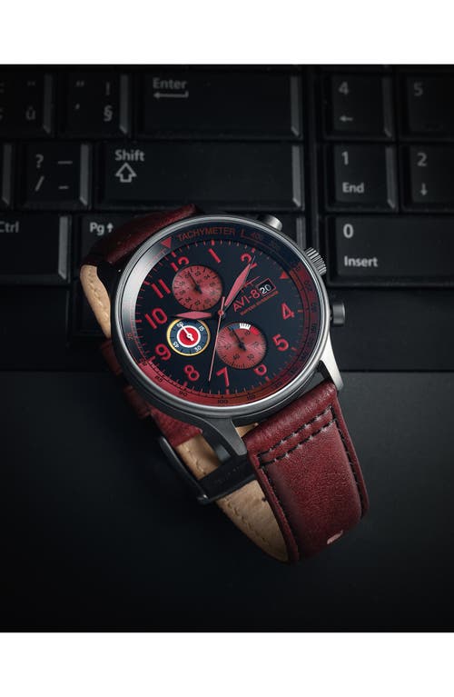 Avi-8 Men's Hawker Hurricane Classic Chronograph Red Leather Strap Watch, 43.5mm In Metallic