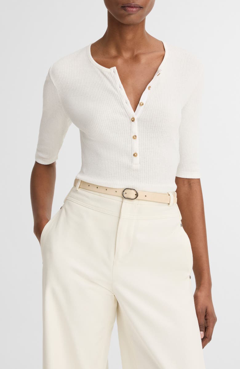 Vince Rib Knit Pima Cotton Henley, Main, color, Off White