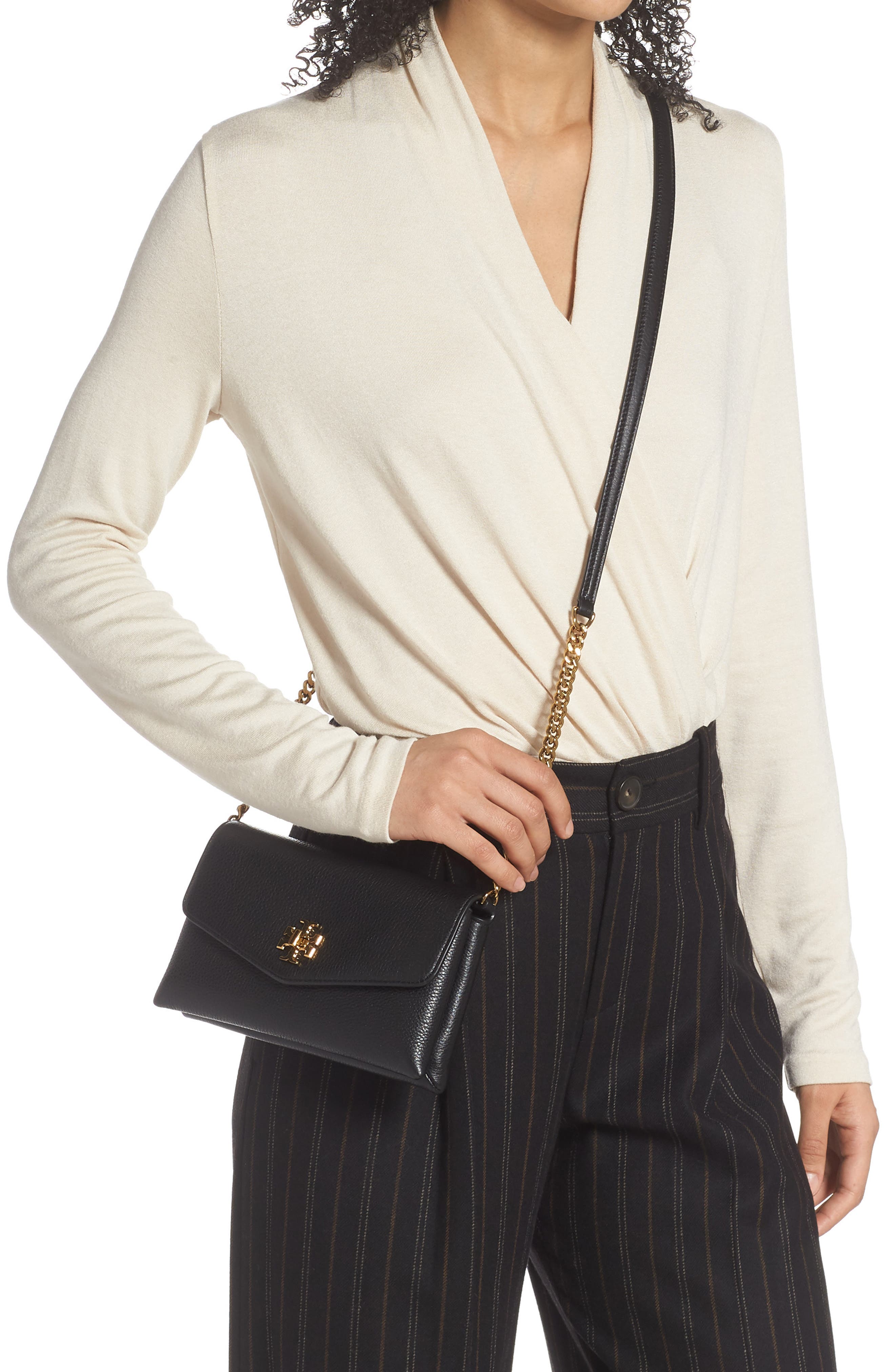 Kira Pebble Leather Wallet on a Chain, Alternate, color, BLACK