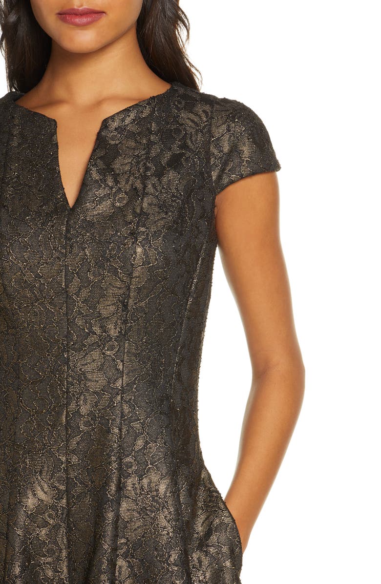 Julia Jordan Bonded Lace Fit & Flare Dress, Alternate, color, Gold/ Black