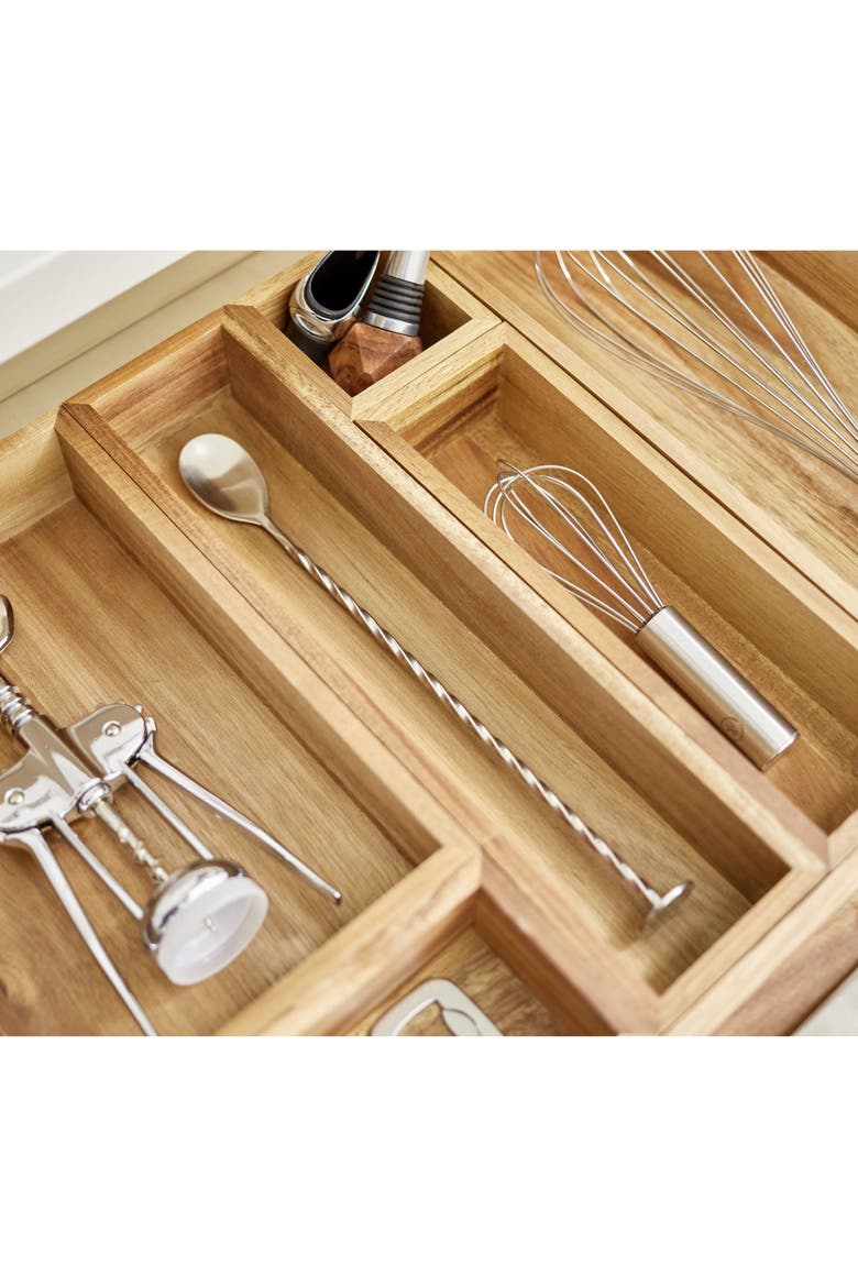 Acacia Wood Narrow Kitchen Drawer Organizer - Set of 3 - Natural, Alternate, color, Natural