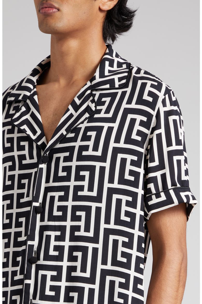 Macro Monogram Short Sleeve Pajama Shirt, Alternate, color, IVORY/ BLACK