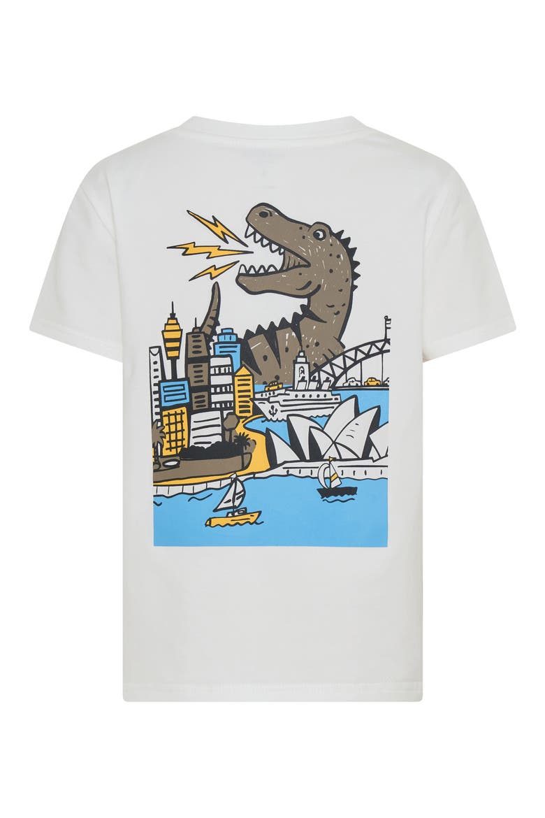 Kids' Dino in City Graphic T-Shirt, Alternate, color, WHITE