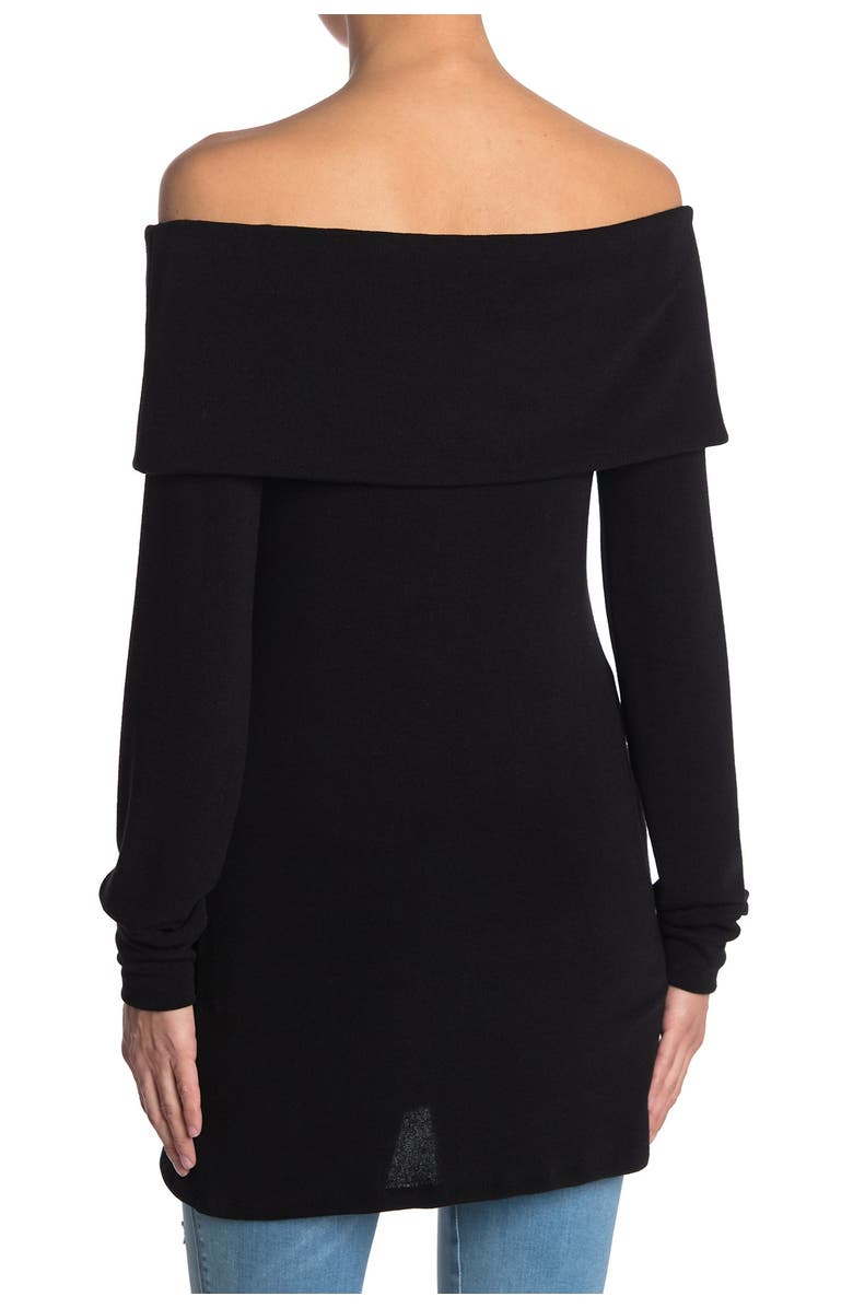 GO COUTURE Foldover Off the Shoulder Tunic Sweater, Alternate, color, Black