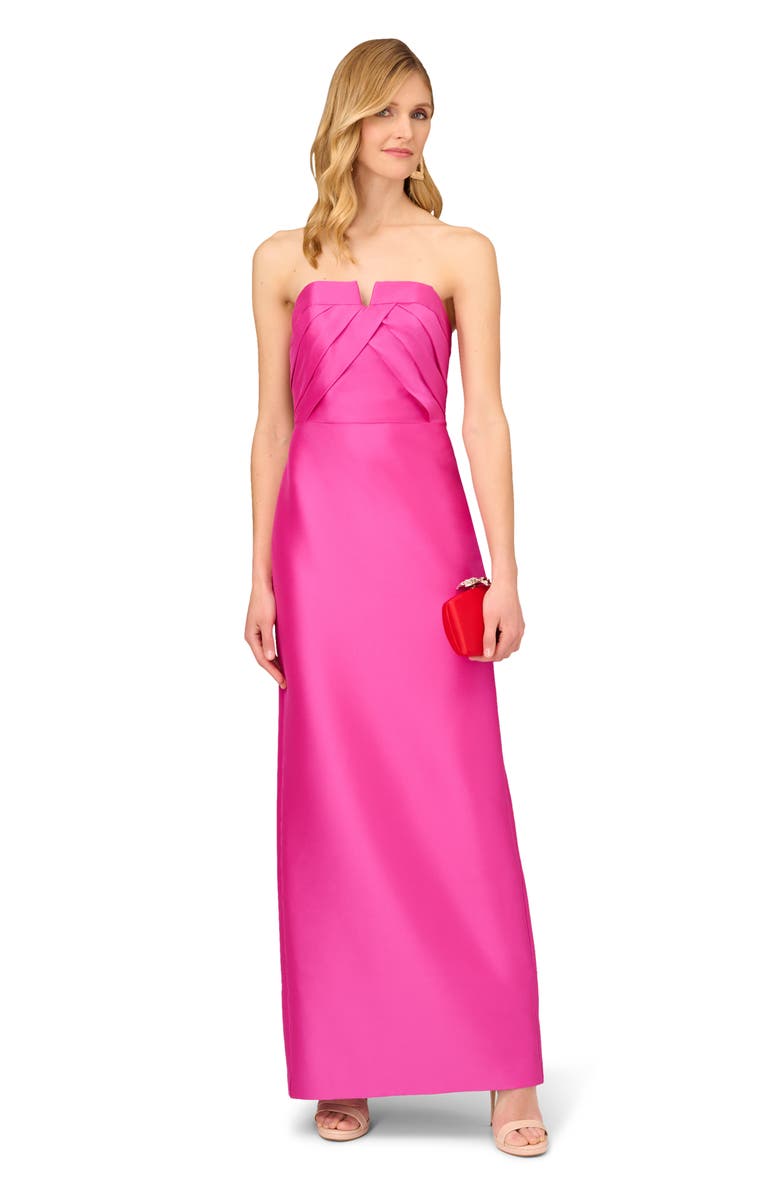 Aidan Mattox by Adrianna Papell Pleated Bodice Strapless Mikado Gown, Alternate, color,