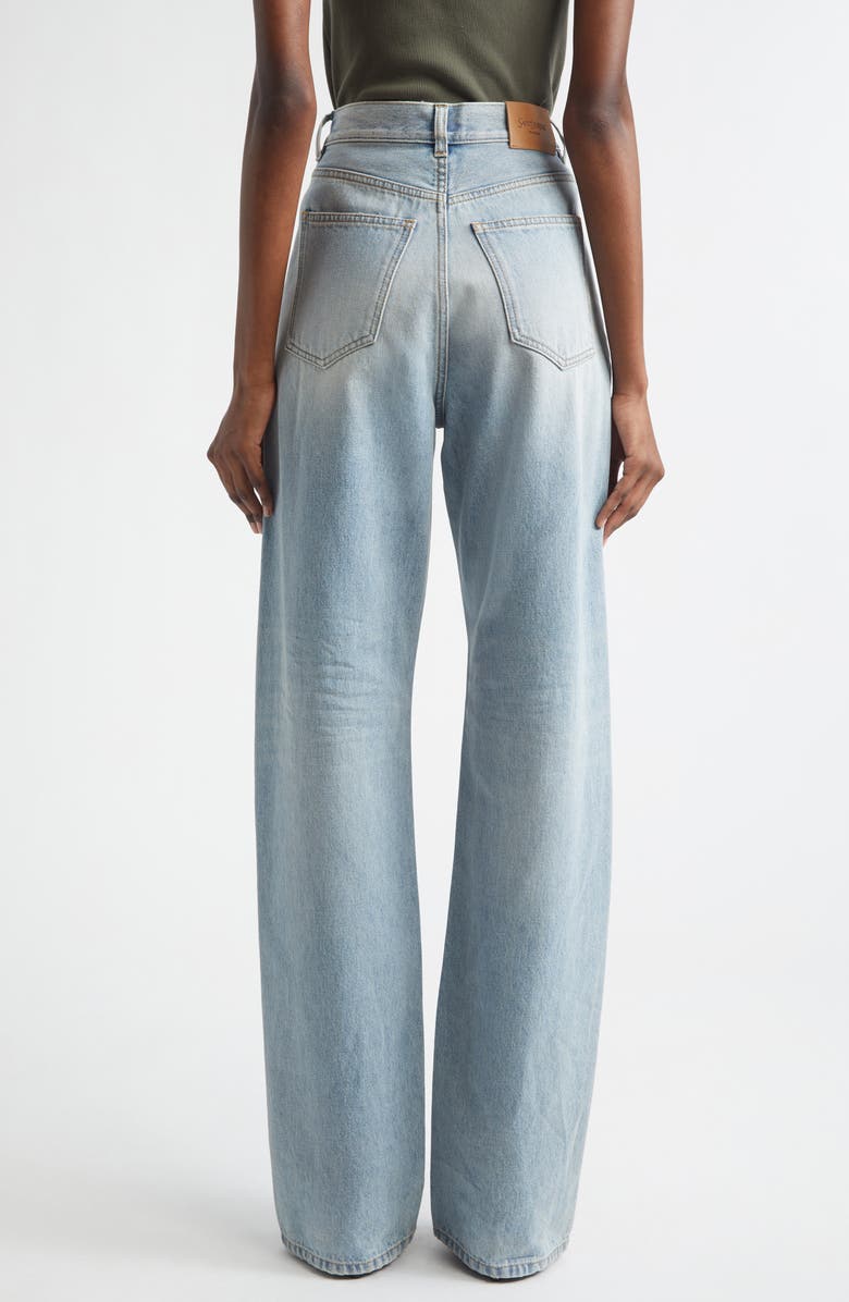 Saint Laurent Long V-Waist Denim Wide Leg Jeans, Alternate, color, 