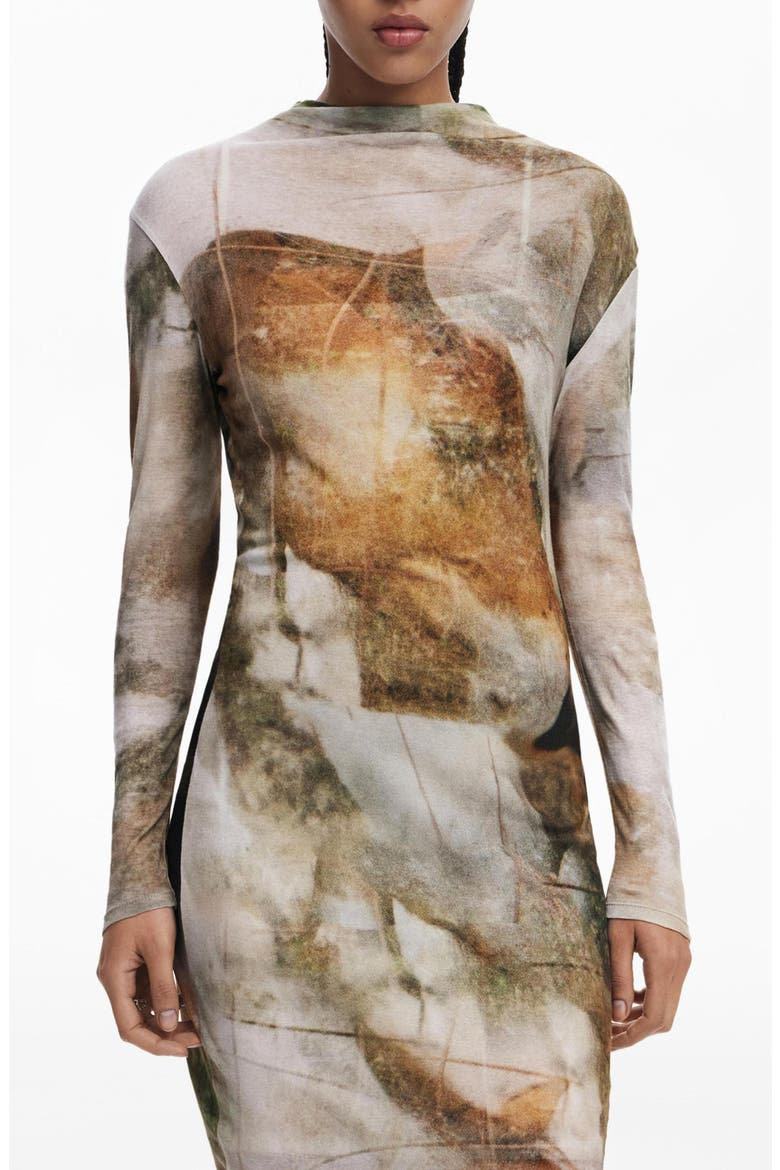 Long Sleeve Jersey Dress, Alternate, color, BROWN