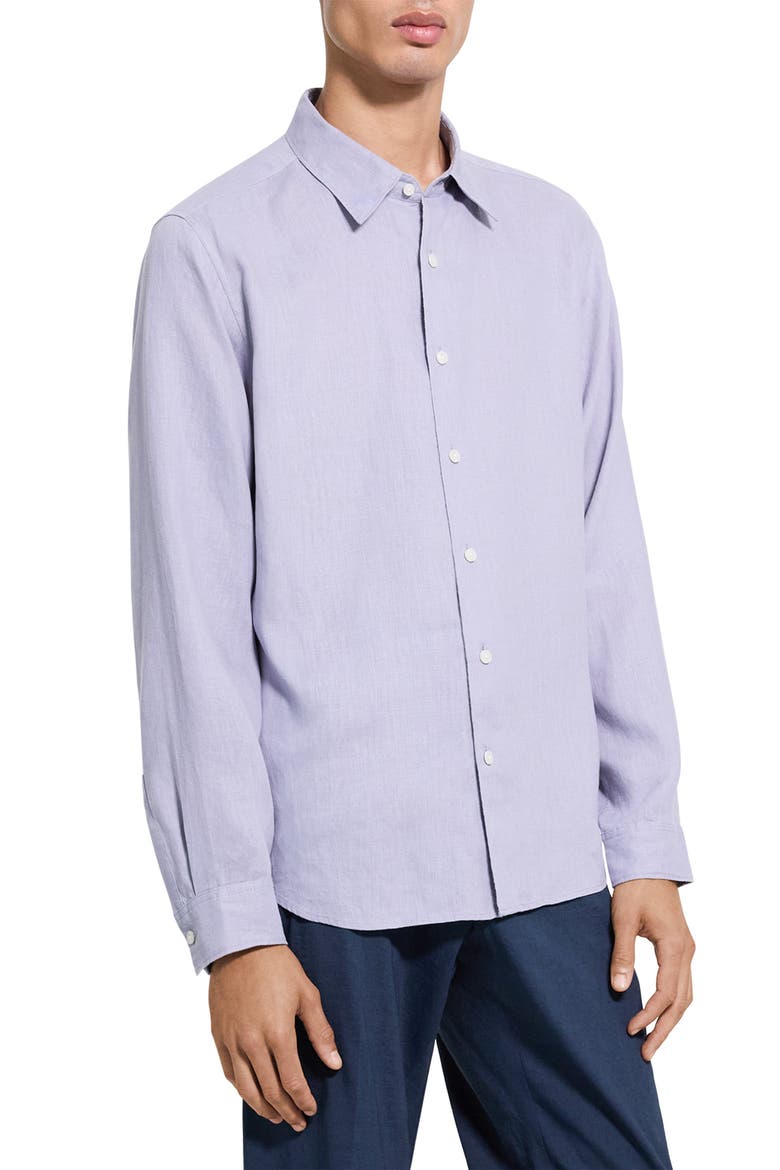 Irving Solid Linen Button-Up Shirt, Alternate, color, GRAY LILAC - 2N9