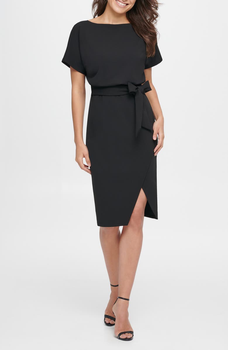 Kensie Tie Front Blouson Dress, Main, color, Black