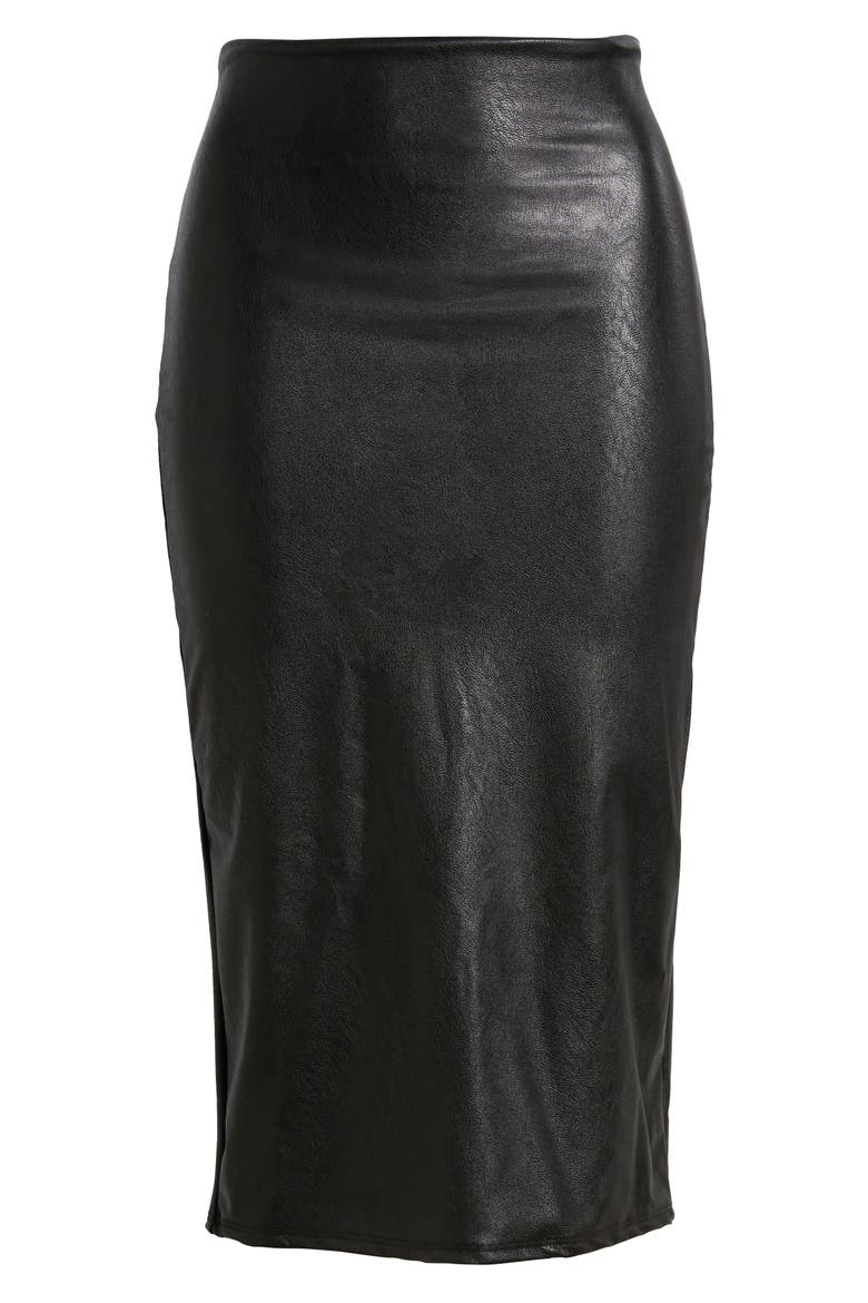 Faux Leather Midi Skirt, Alternate, color, BLACK